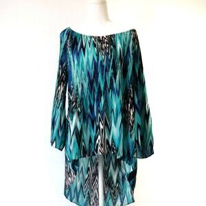 Cato Hi Low Multi-Colored Asymmetric Blouse - Size XL